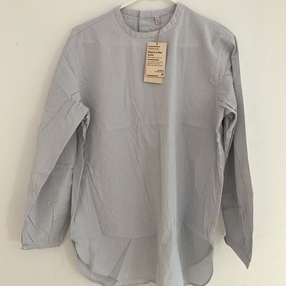 Muji - Stand collar tunic long sleeve blouse